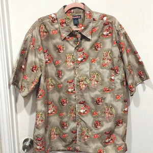 Burnside Men's Island Girl Print Short Sleeve Hawaiian Shirt L-Casual Resortwear